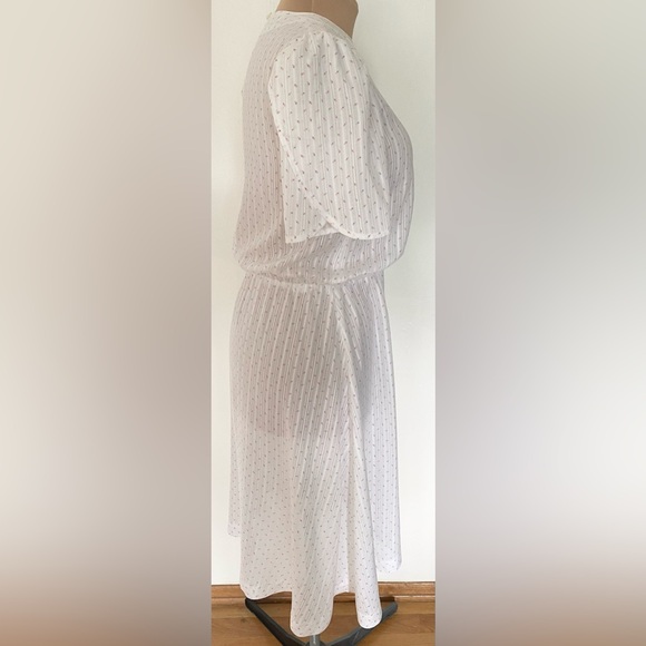 Vintage 80s Tulip Sleeve Dress *Medium/Large* Cotton Blend Rosebud Midi Dress - Picture 3 of 7
